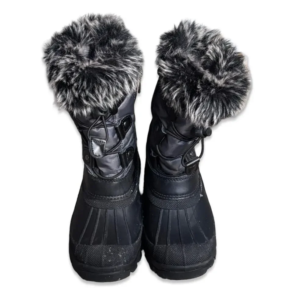 Dream Pairs Kids Waterproof Snow Boots Grey Black Faux Fur Lined Winter‎ US 1